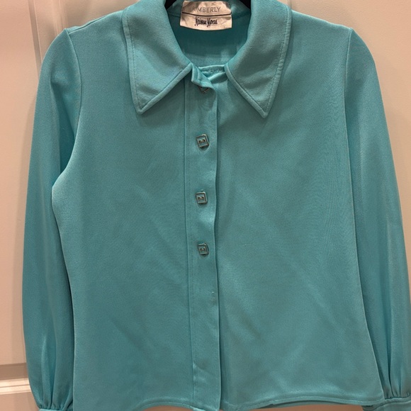 VINTAGE - 1960s Neiman Marcus Teal Button-Front Knit Blouse - Picture 4 of 5